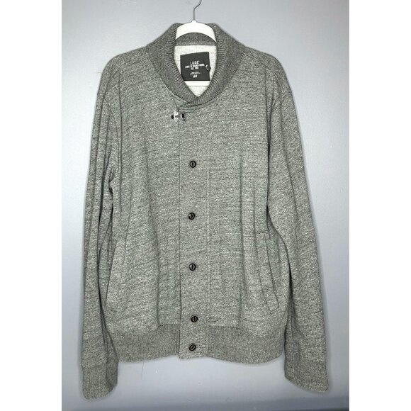 H&M LOGG Sweater Men M Gray Shawl Collar Button Cardigan Casual Preppy Old Money - Picture 1 of 15